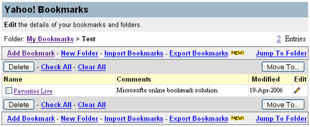 Abbildung 3.2.2.b : Yahoo Bookmarks - bersicht